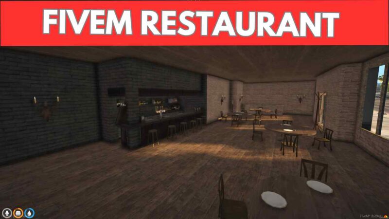 Interior of a FiveM roleplay restaurant with tables and chairs