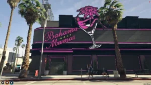 FiveM Bahama Mamas MLO with neon nightclub exterior and palm trees