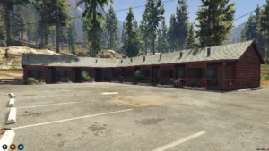 FiveM Bayview Lodge Motel MLO with rustic rooms and forest backdrop