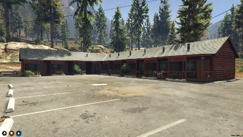 FiveM Bayview Lodge Motel MLO with rustic rooms and forest backdrop