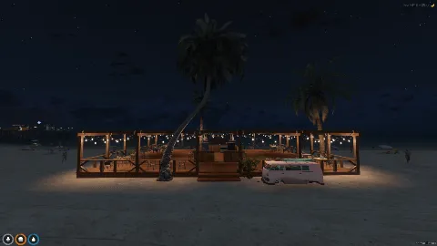 FiveM Beach Bar MLO with tropical beachfront setup and night lighting