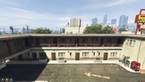 FiveM Bilingsgate Motel MLO with two-story layout and open courtyard in city area