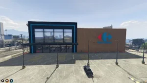 FiveM Carrefour Shop MLO with branded facade, glass entry, and large parking area