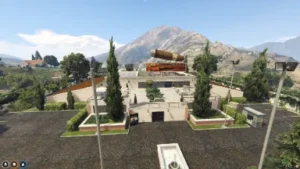 FiveM Daddy Tobacco Company MLO with factory entrance, industrial layout, and mountain scenery