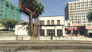 FiveM Maze Bank MLO with small branch design and palm tree-lined street