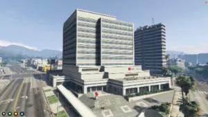 FiveM Maze Bank West MLO with skyscraper design and rooftop helipad