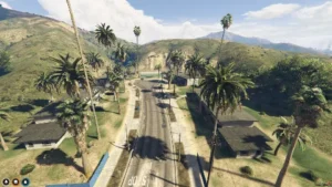 FiveM Mirror Park Hood MLO with residential streets and palm-lined urban housing