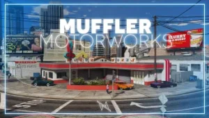 FiveM Muffler Motorworks MLO with retro-style city mechanic garage and vehicle bays