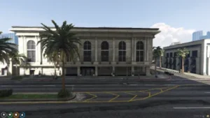 FiveM Sunrise Autos Rockford Dealership MLO with elegant architecture and wide street view