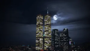FiveM World Trade Center MLO with twin towers and night skyline