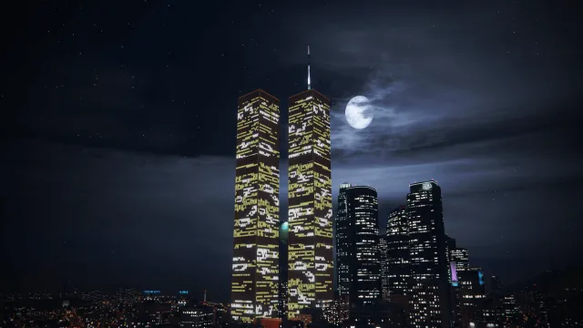 FiveM World Trade Center MLO with twin towers and night skyline