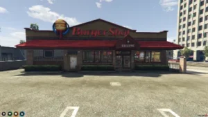 FiveM Burger Shot MLO with fast-food restaurant exterior and parking lot