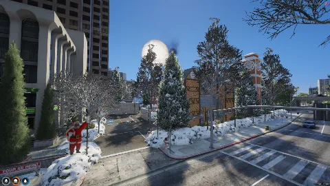 FiveM Christmas Job Map with snow, festive houses, decorated trees, and holiday props