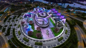 FiveM Park MLO with circular layout, glowing lights, and modern landscaping